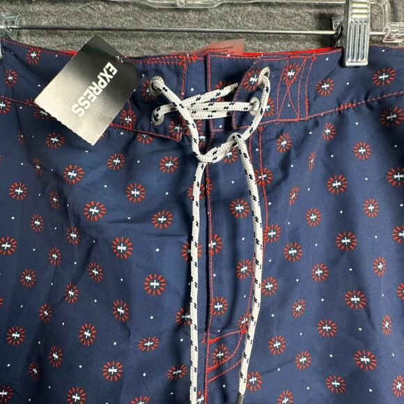 Express Men's Board Shorts L Trunks Swim Hybrid Red Blue Flowers Pockets NWT - Picture 8 of 12